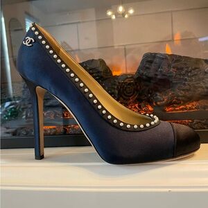 Chanel Beaded High Heel Pumps Pearl-Embellished